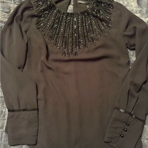 White House Black Market Black Embellished Blouse